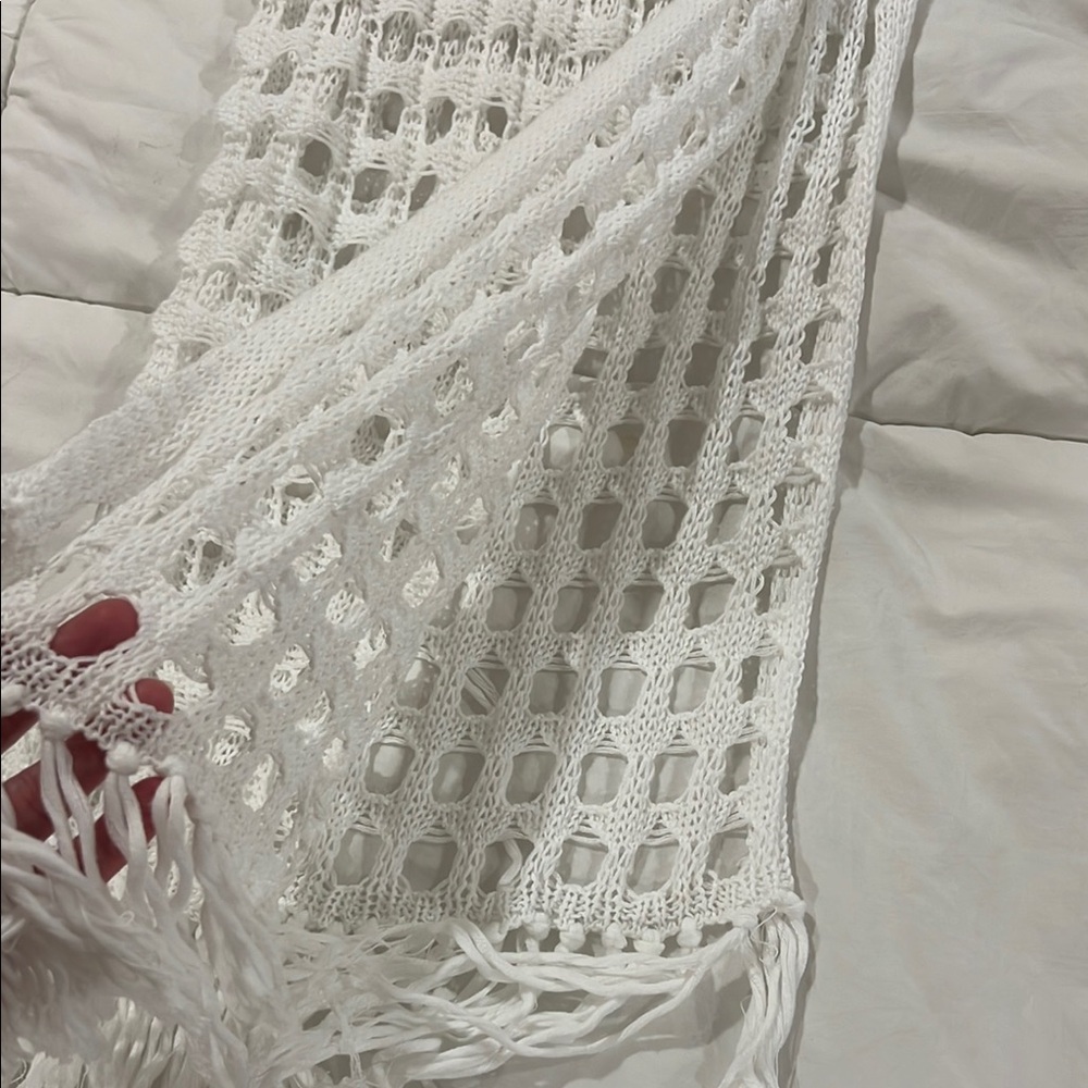 White Crochet Fringe coverup - Picture 2 of 3